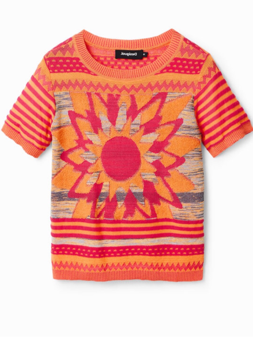 Desigual Orange & Red Sunflower Pattern Knit Top